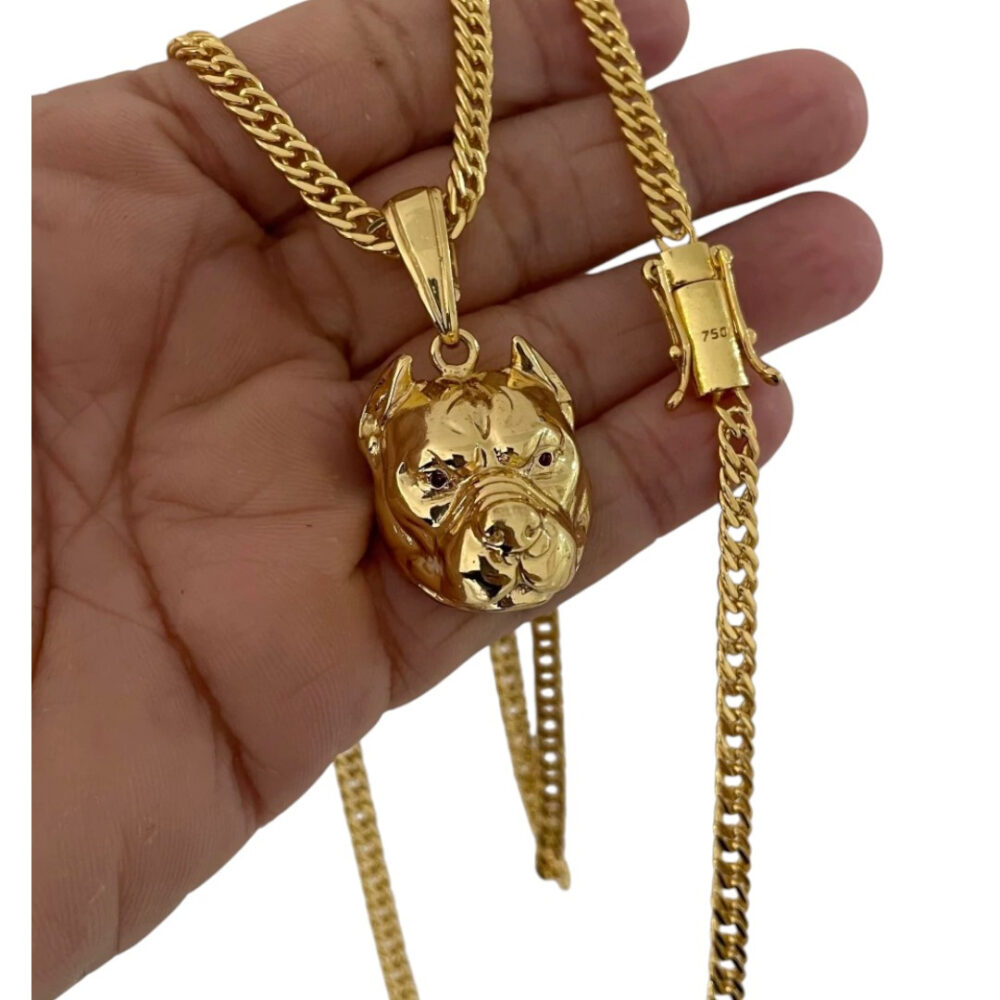 Cordão 7Mm Grumet + Pingente Pitbull - Banhado A Ouro 18K - Imagem 2