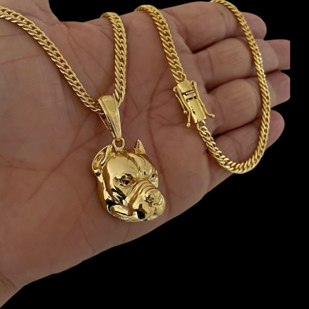 Cordão 7Mm Grumet + Pingente Pitbull - Banhado A Ouro 18K