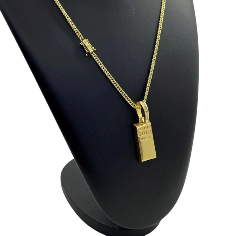 Cordão 3Mm Grumet + Pingente Barra Ouro - Banhado A Ouro 18K - Imagem 4