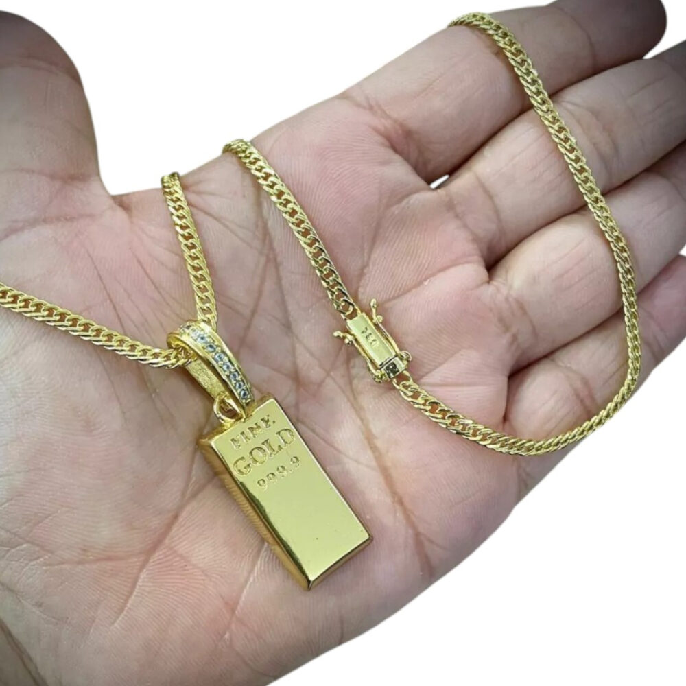 Cordão 3Mm Grumet + Pingente Barra Ouro - Banhado A Ouro 18K - Imagem 2