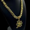 15348387839 Corrente 10Mm Dubai Fecho Premium Marcacao 750 Pingente Trevo Cravejado Banhado A Ouro 18K L 1