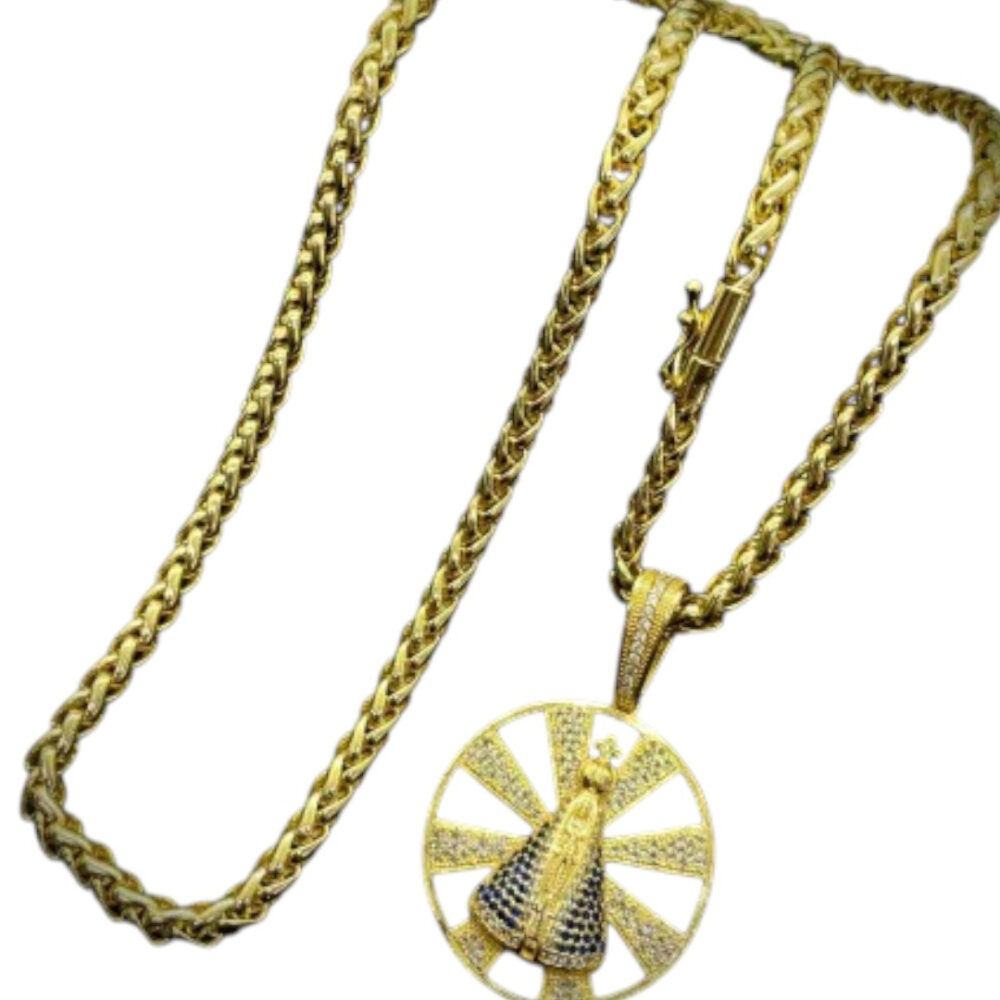 Cordão 8Mm Peruano + Pingente Nossa Senhora - Banhado A Ouro - Imagem 3