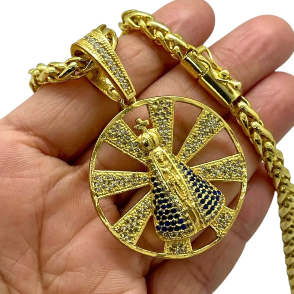 Cordão 8Mm Peruano + Pingente Nossa Senhora - Banhado A Ouro - Imagem 2