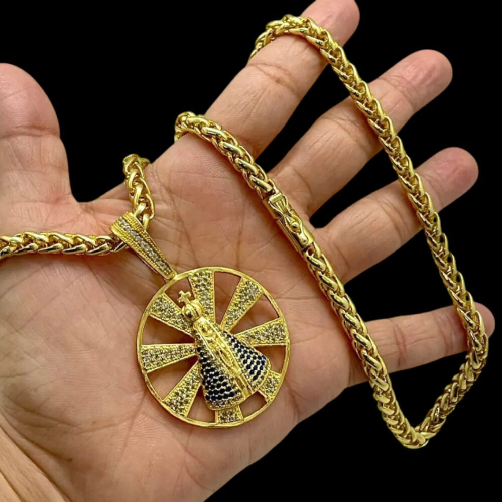 Cordão 8Mm Peruano + Pingente Nossa Senhora - Banhado A Ouro