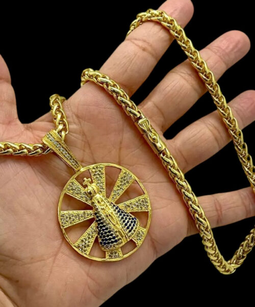 Cordão 8mm Peruano + Pingente Nossa Senhora - Banhado a ouro