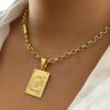 15348462957 Corrente Elo Portugues 6Mm Feminino Pingente Letra Banhado A Ouro 18K Codf001