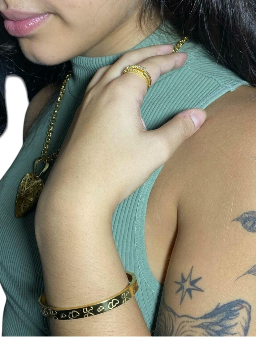Kit Banhado: Cordão 5Mm, Relicário, Anel, Brinco, Bracelete - Imagem 6