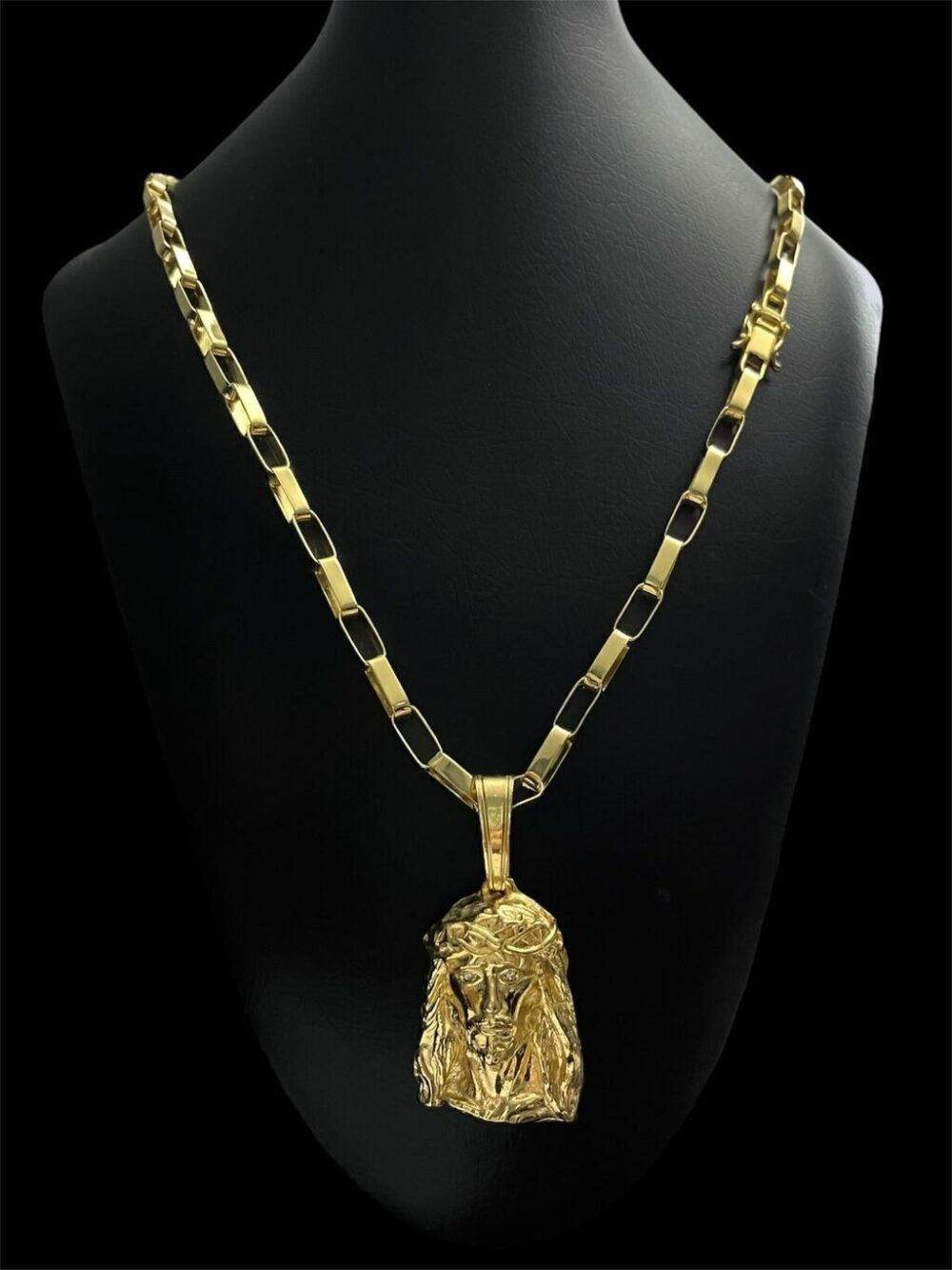 Cordão Tijolinho 8Mm + Pingente Cristo - Banhado A Ouro 18K - Imagem 4