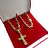 15351561373 Cordao Cadeado 10Mm Pingente Cruz Cravejada Com Pedras 18K 3
