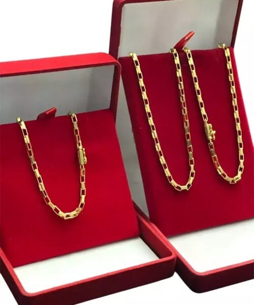 Cordão e Pulseira Tijolinho 3mm Conjunto Banhado a Ouro 18k