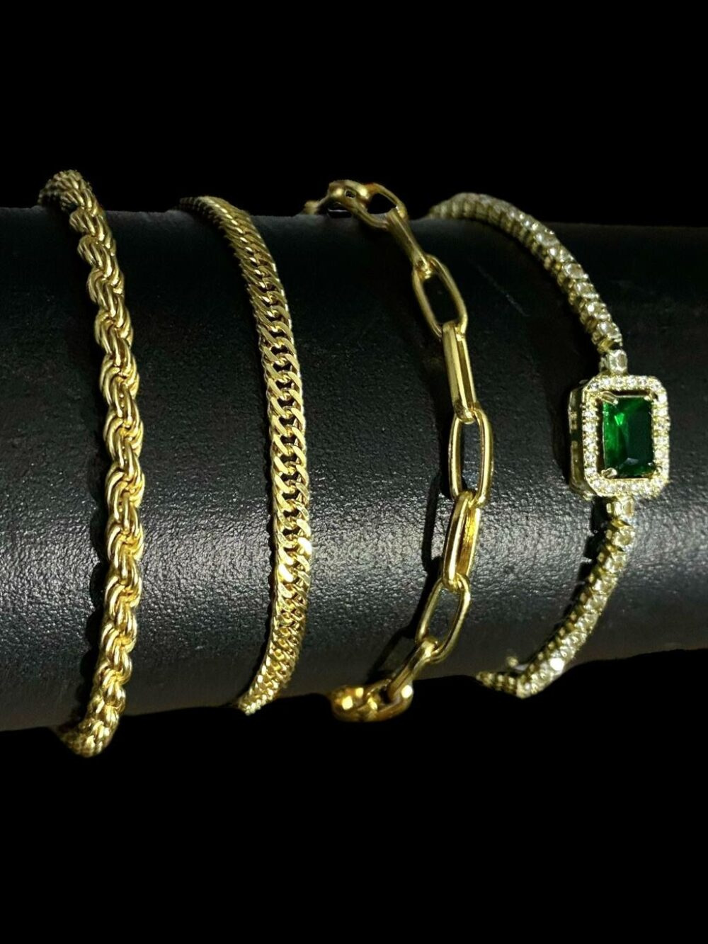 Kit Feminino Pulseiras 3Mm + Pedra Verde Banhado A Ouro - Imagem 2