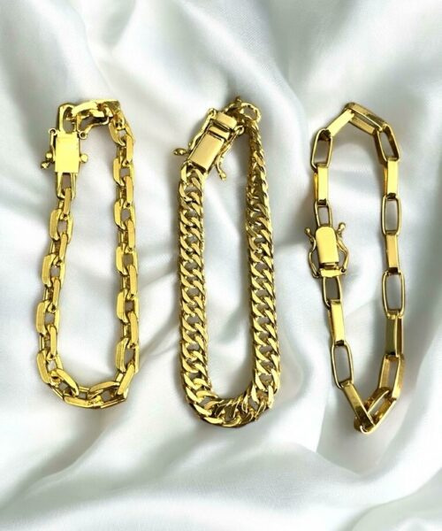 Kit Feminino Mix 3 Pulseiras 6mm Banhado a Ouro 18k Luxo