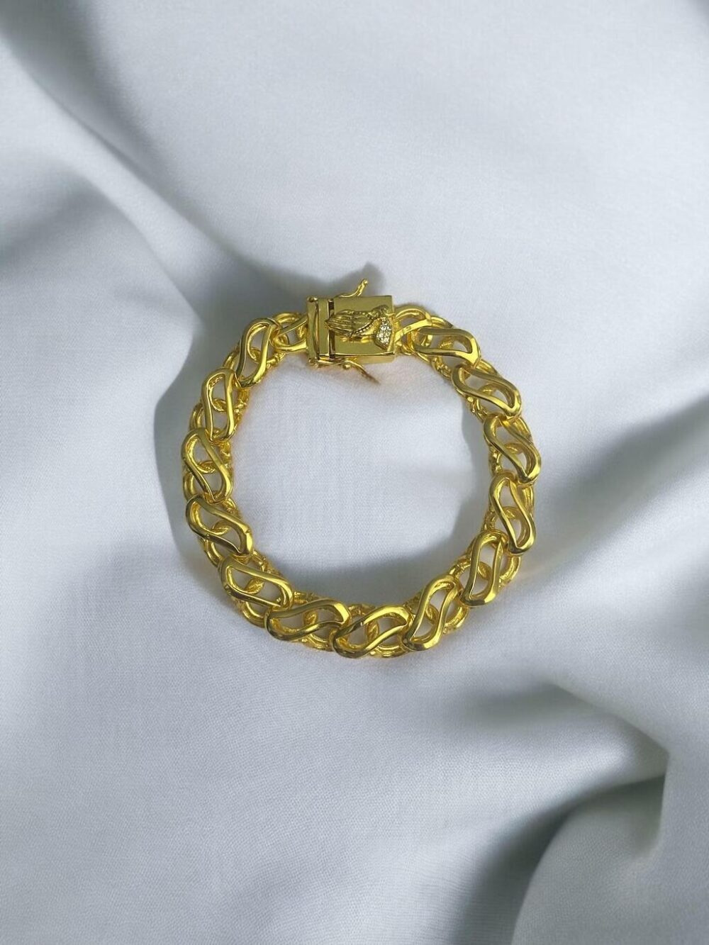 Pulseira Friso S Vazado 13Mm Mão Orando Banhado A Ouro