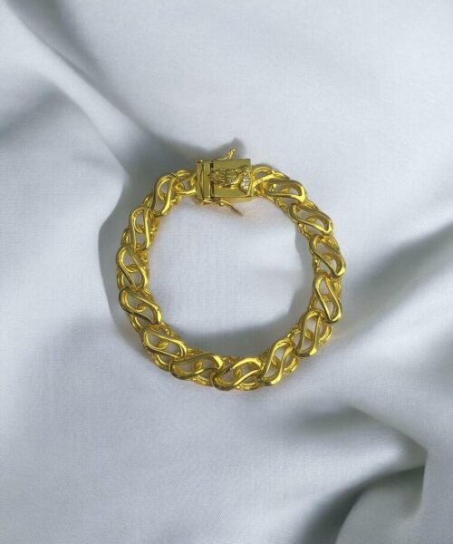 Pulseira Friso S Vazado 13mm Mão Orando Banhado a Ouro