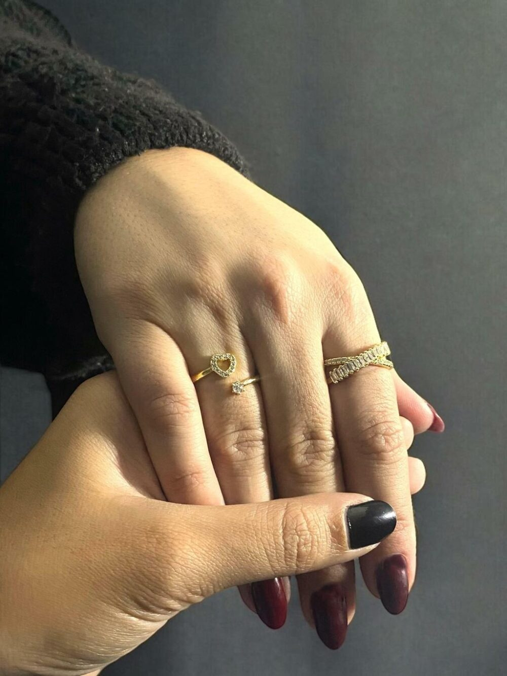 Kit Com 5 Anéis Femininos Ajustáveis Banhado A Ouro 18K - Imagem 5