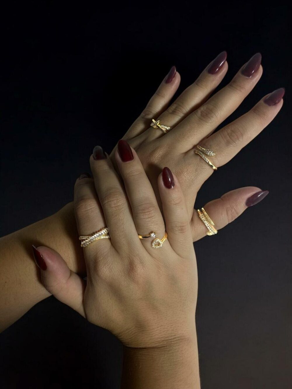 Kit Com 5 Anéis Femininos Ajustáveis Banhado A Ouro 18K - Imagem 4