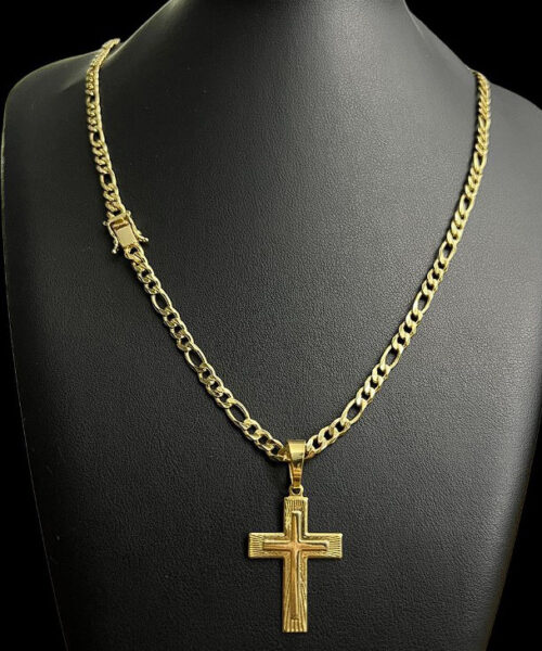 Cordão 3x1 3mm+ Pingente Cruz - Banhado a Ouro 18k