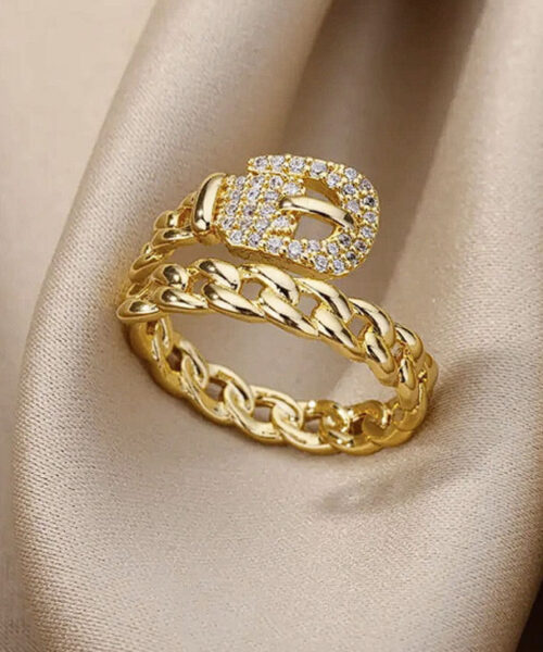 Anel Cravejado Ajustável Feminino - Banhado a Ouro 18k