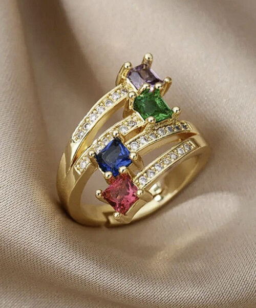 Anel Colorido Ajustável Feminino - Banhado a Ouro 18k