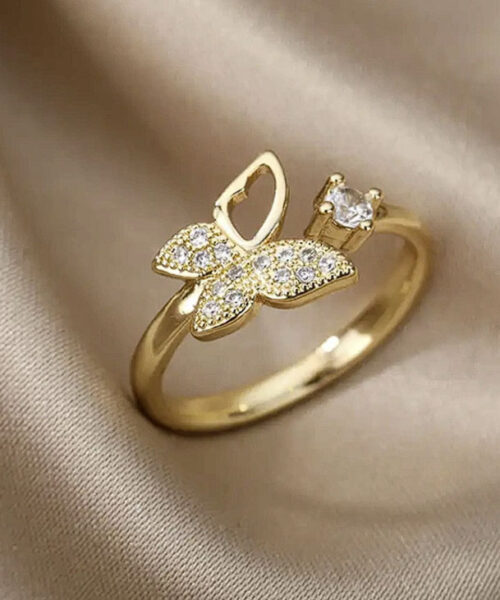 Anel Ajustável Feminino Borboleta - Banhado a Ouro 18k