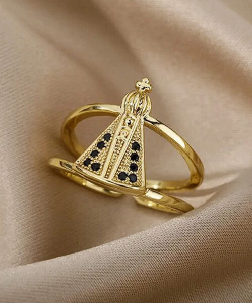 Anel Ajustável Feminino Nossa Senhora - Banhado a Ouro 18k