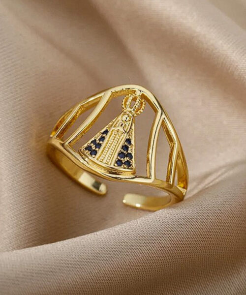Anel Ajustável Feminino Santa Nossa Senhora - Banhado a Ouro 18k