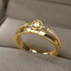 Anel Com Pedras Feminino Ajustavel Banhado A Ouro 18K P