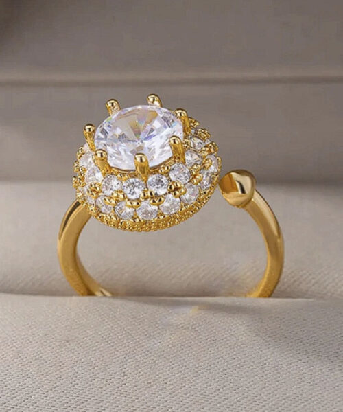 Anel Com Pedras Feminino Ajustável - Banhado a Ouro 18k