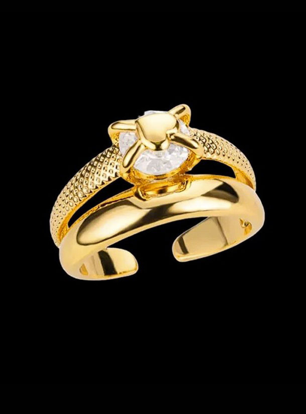 Anel Luxo Ajustavel Feminino Banhado A Ouro 18K 2