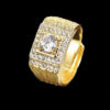 Anel Luxo Cravejado Ajustavel Banhado A Ouro 18K Preto