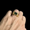 Anel Luxo Pedra Verde Regulavel Banhado A Ouro 18K Preto