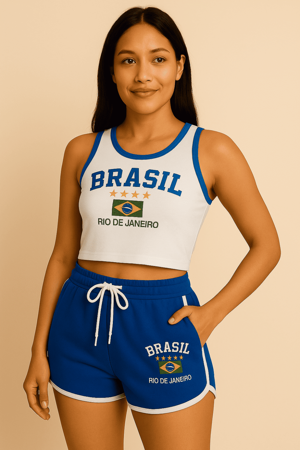 Regata Cropped+ Short Do Brasil Bordado Retrô - Imagem 5