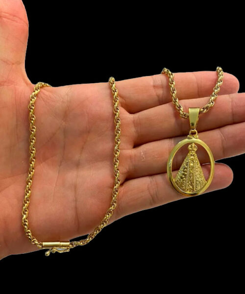 Corrente Baiano (5mm) + Pingente Santa - Banhado a Ouro 18k