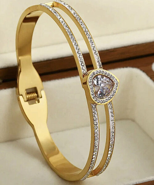 Bracelete Cravejado Coração - Banhado a Ouro 18k