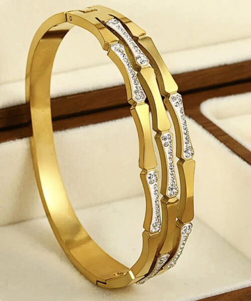 Bracelete Cravejado Triplo - Banhado a Ouro 18k