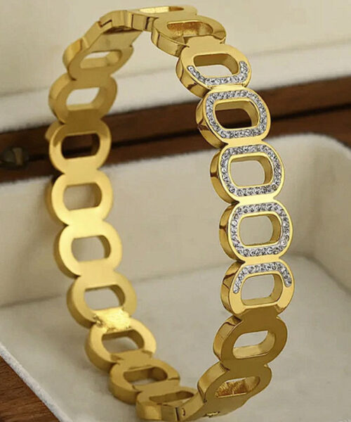 Bracelete Cravejado Aberto - Banhado a Ouro 18k