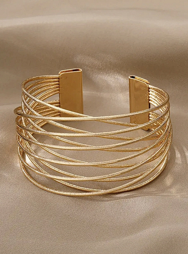 Bracelete Feminino Fios Banhado A Ouro 18K Preto