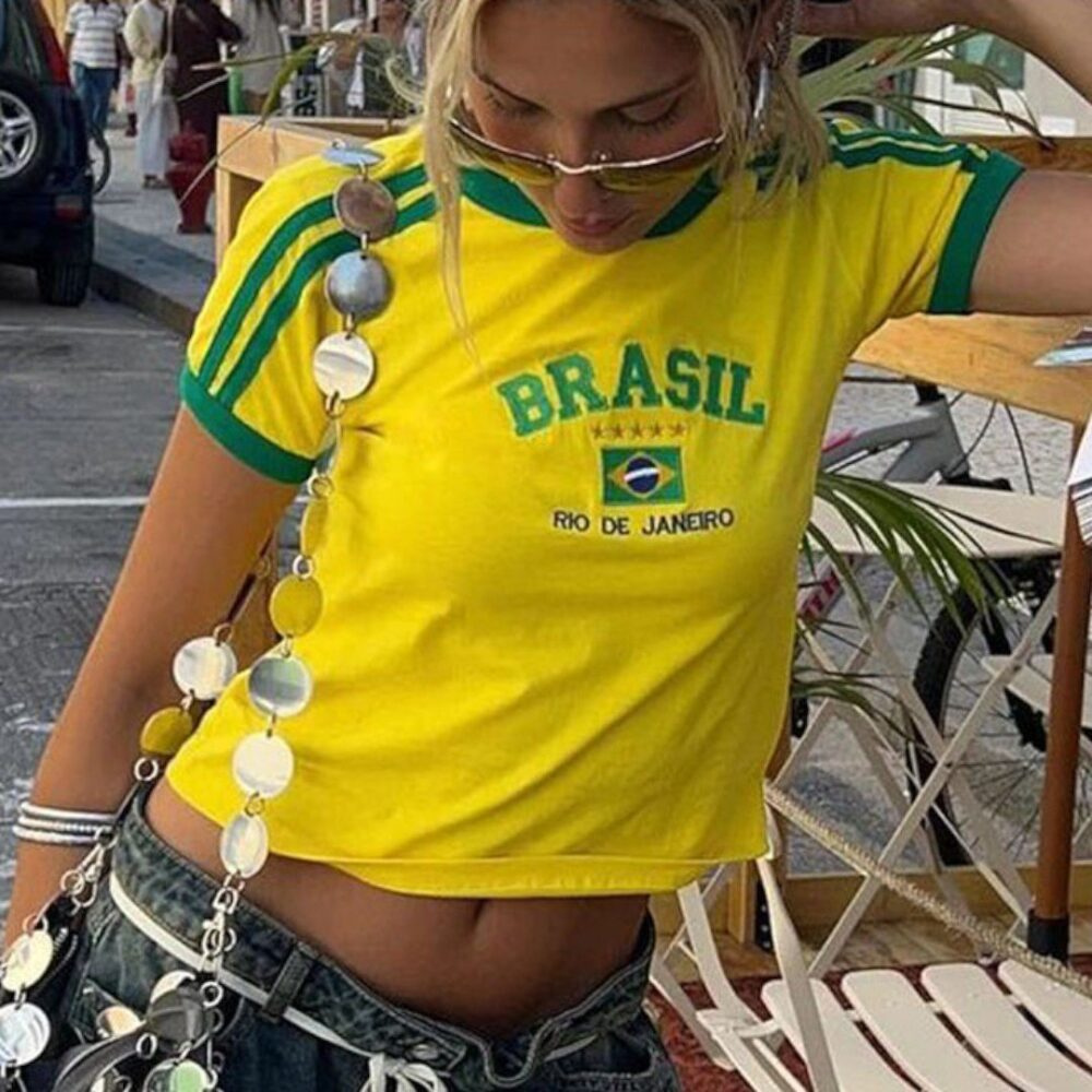 Camisa Do Brasil Bordada Retrô - Babylook - Imagem 7