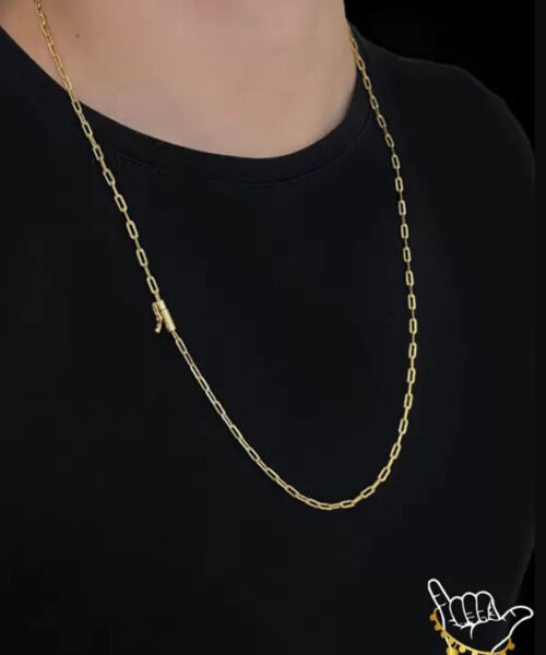 Corrente Cadeado Alongado (3mm) - Banhado a Ouro 18k