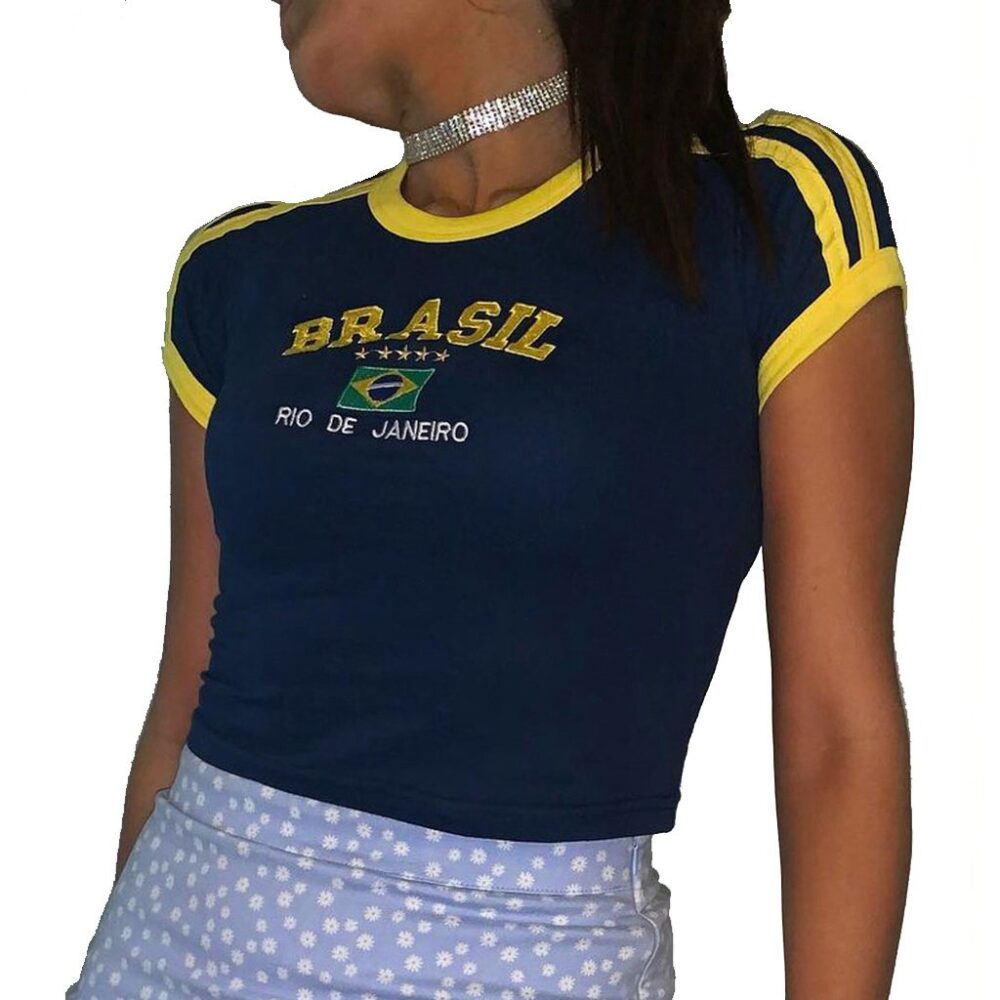 Camisa Do Brasil Bordada Retrô - Babylook - Imagem 9