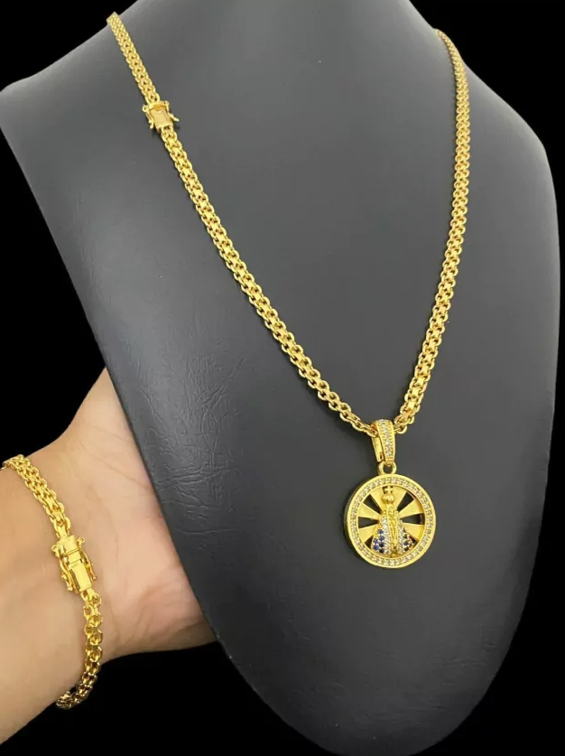 Codao Pulseira Cadeado Duplo 5Mm Pingente Banhado A Ouro 18K