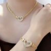 Conjunto Cordao Pulseira Feminina Coracao Vazado Banhada A Ouro 18K