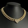 Cordao 10Mm Cravejado Coracao Feminino Banhado A Ouro 18K Preto