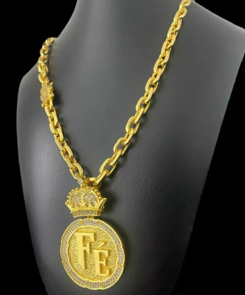 Cordão 12mm Cadeado + Fé Personalizado - Banhado a Ouro 18k