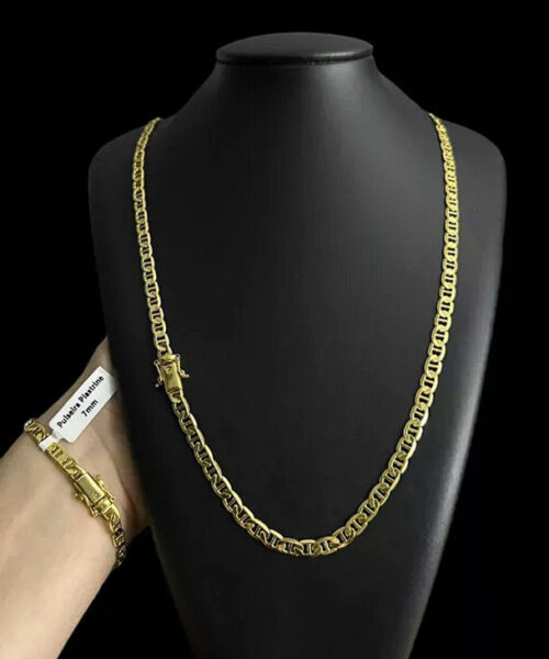 Cordão + Pulseira 7mm Piastrine - Banhado a Ouro 18k