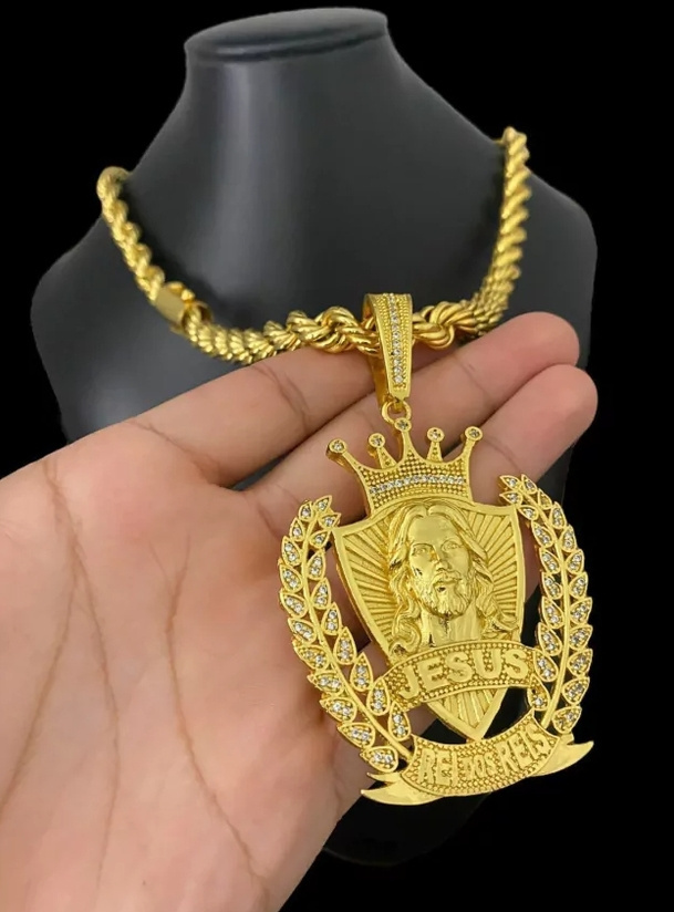 Cordao Baiano 10Mm Pingente Jesus Rei Dos Reis Banhado A Ouro 18K 2