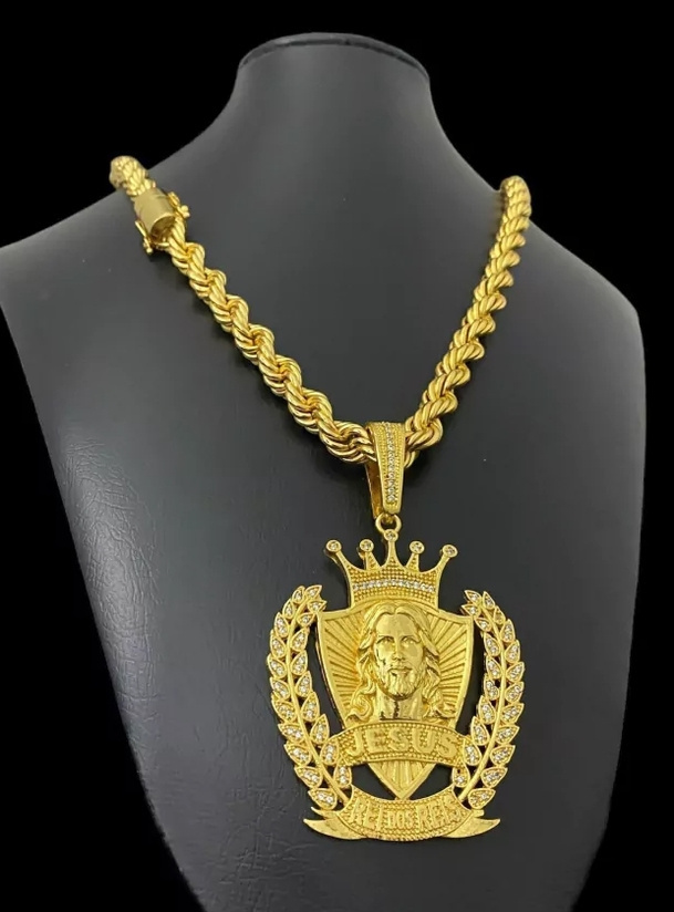 Cordao Baiano 10Mm Pingente Jesus Rei Dos Reis Banhado A Ouro 18K 3