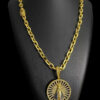 Cordao Cadeado 10Mm Fecho Santa Pingente Banhado A Ouro 18K Preto