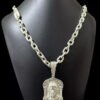 Cordao Cadeado 12Mm Pingente Jesus Banhado A Prata 925 Preto