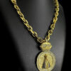 Cordao Cadeado 12Mm Pingente Santa Cravejado Banhado A Ouro 18K Preto